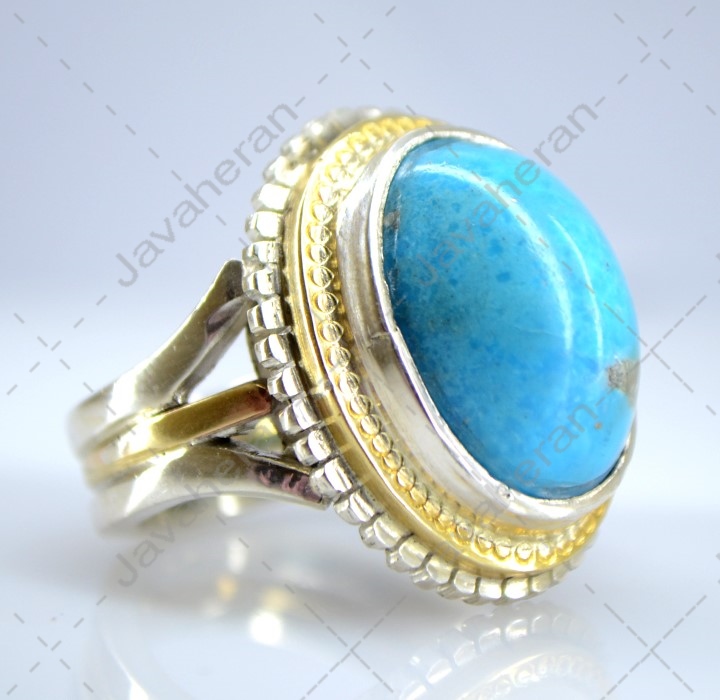 انگشتر فاخر دست ساز فیروزه درشت معدنی اصل کرمان